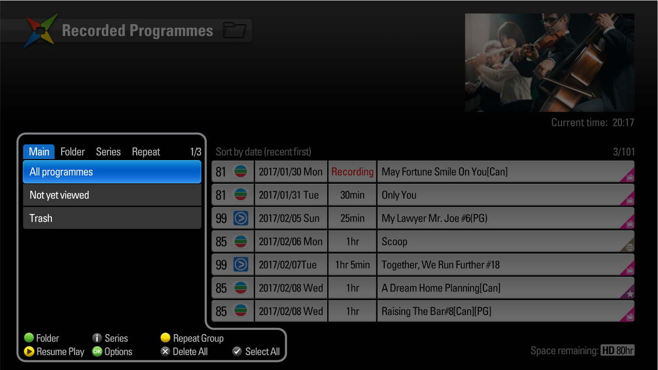 Recorded Programmes - Categories