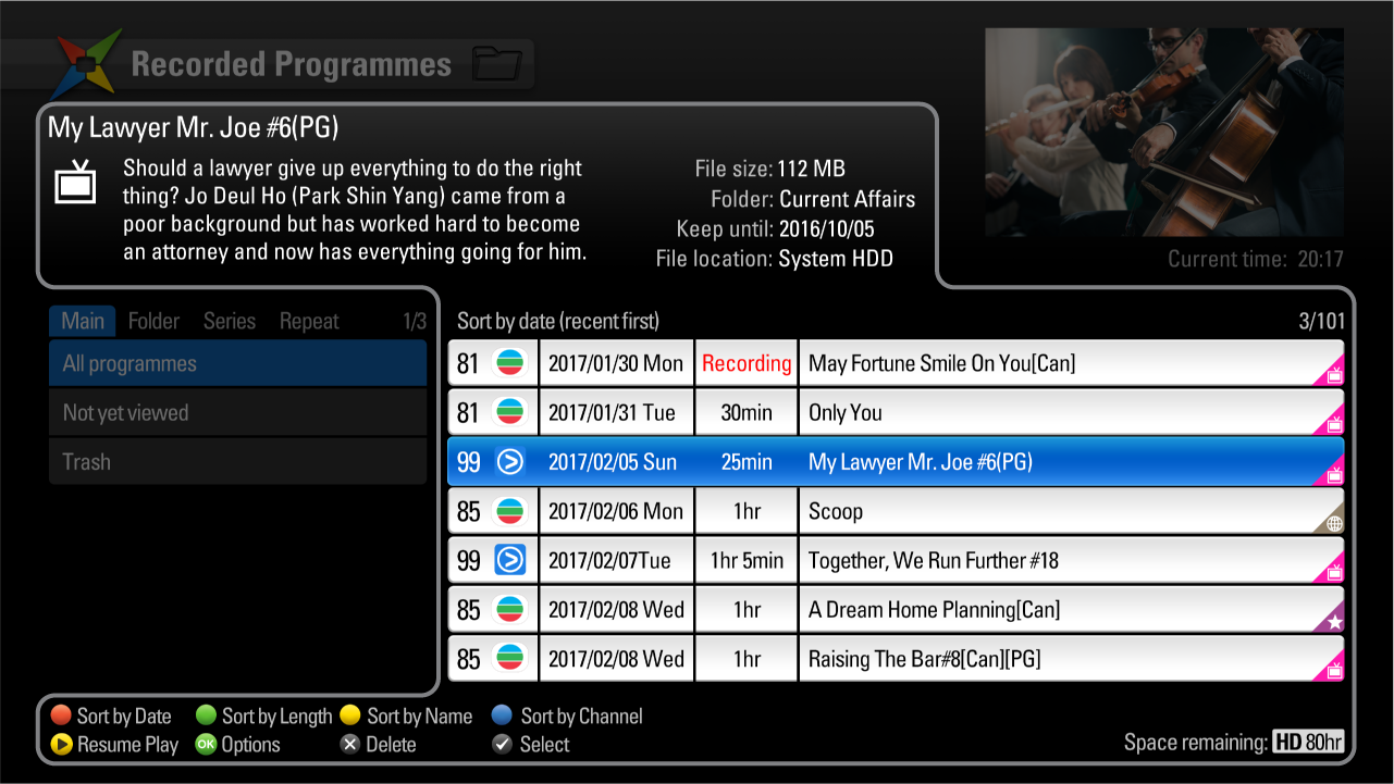 Recorded Programmes - Programme List