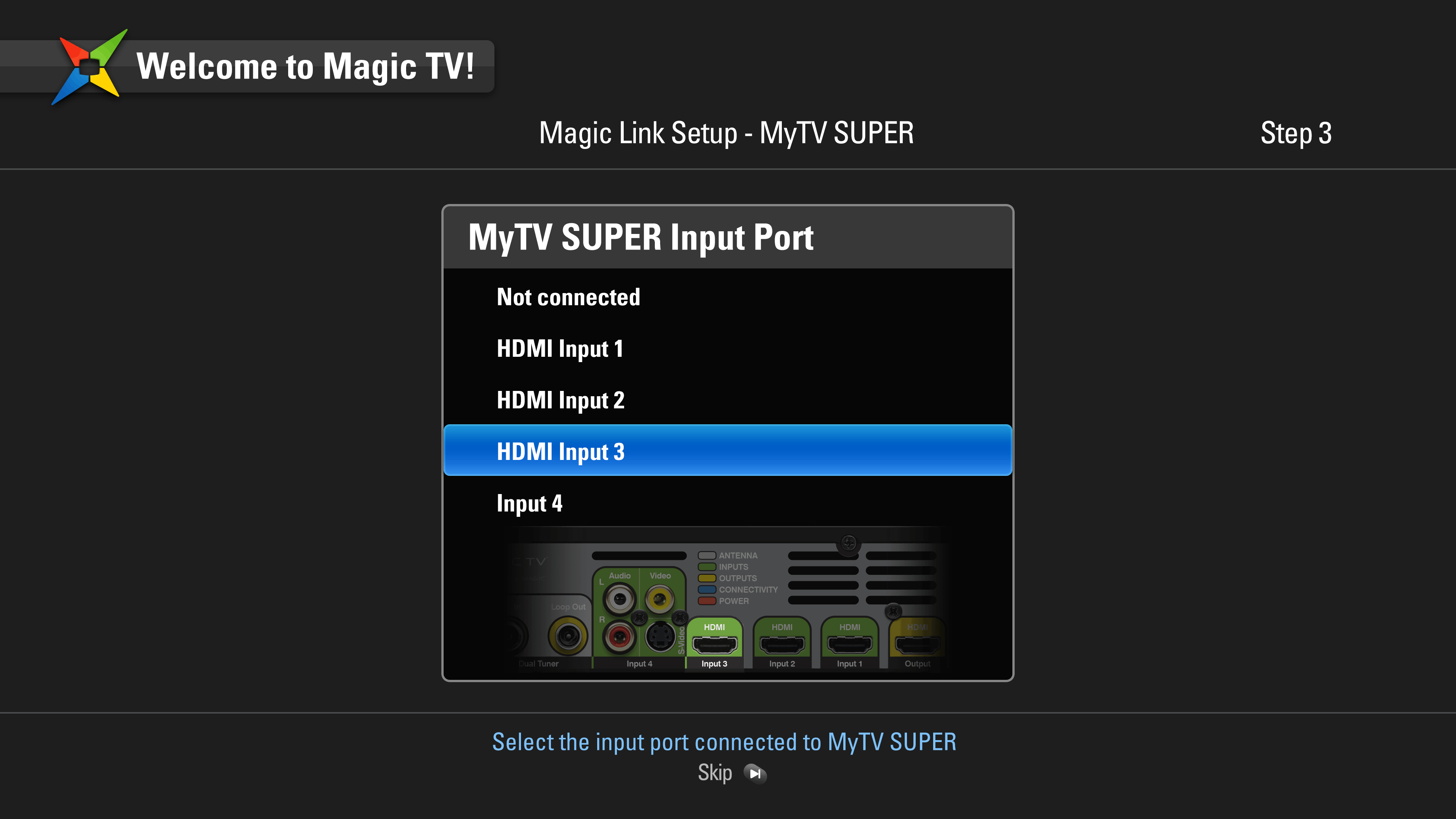 Choosin an input port for Magic Link